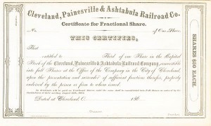 Cleveland, Painesville and Ashtabula Railroad Co. - Circa 1860's Unissued Ohio Railway Stock Certificate